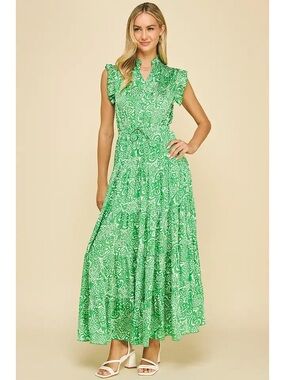 Green Paisley Tiered Maxi Dress - Brand Pinch. Size M